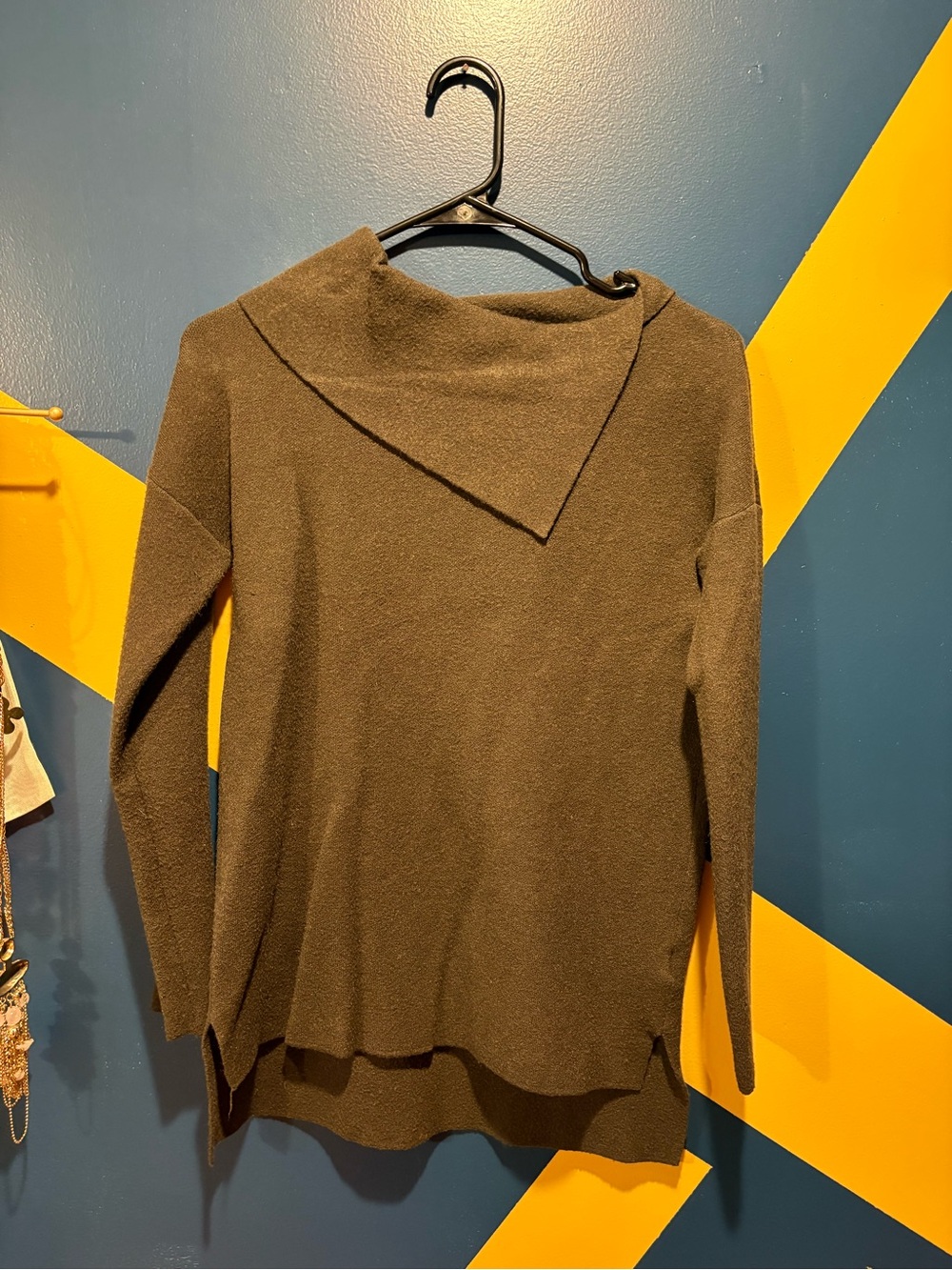 Max Studio Brown Asymmetrical Cowl Mock Neck Midweight Sweater GUC
